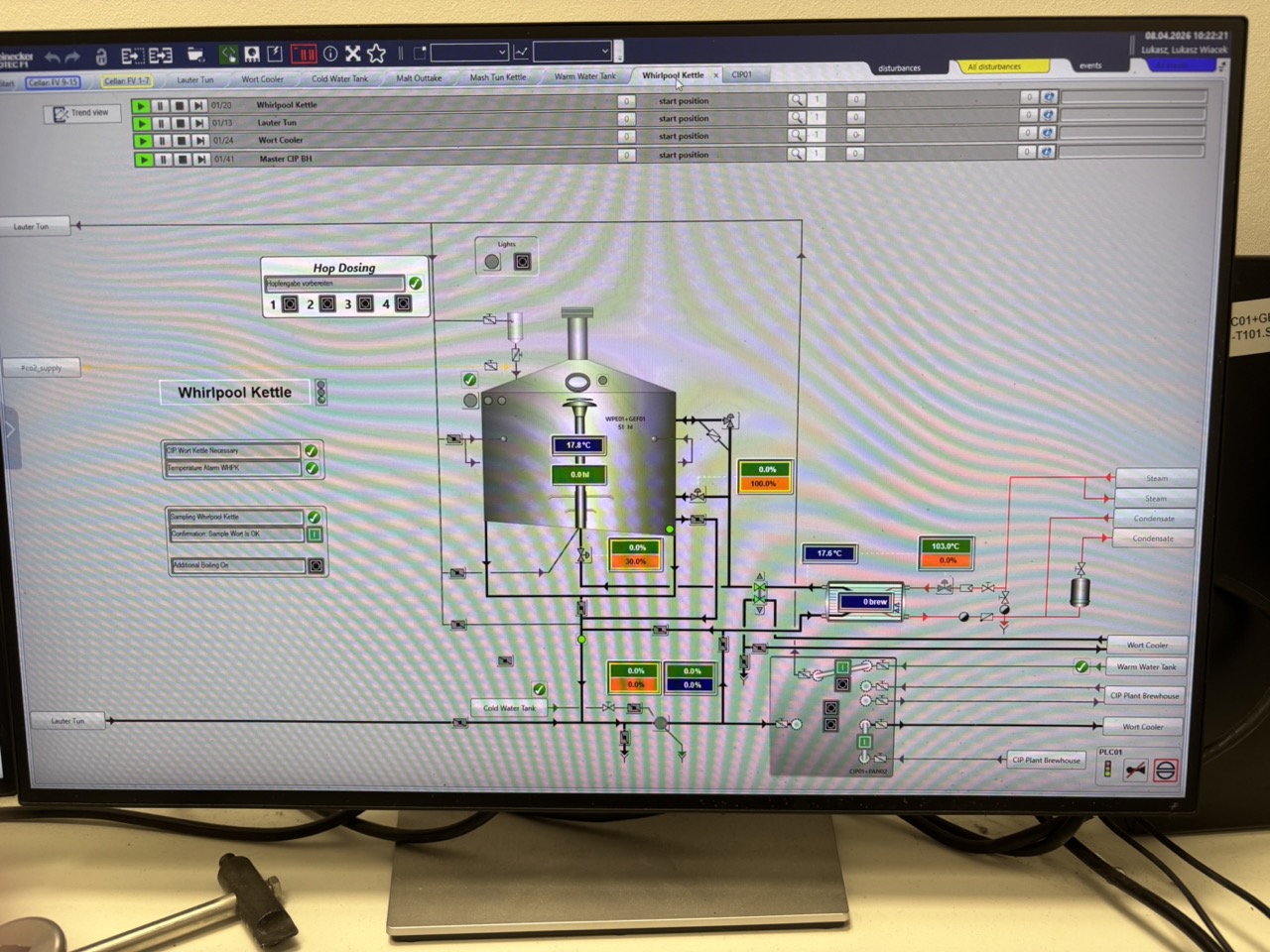 Botec panel visualisation showing panel configuration acknowledged for wortway CIP and sanitisation